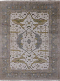 Ivory Turkish Oushak Hand Knotted Wool Area Rug - 9' 0" X 11' 9" - Golden Nile