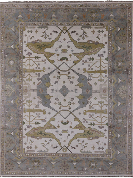 Ivory Turkish Oushak Hand Knotted Wool Area Rug - 9' 0" X 11' 9" - Golden Nile