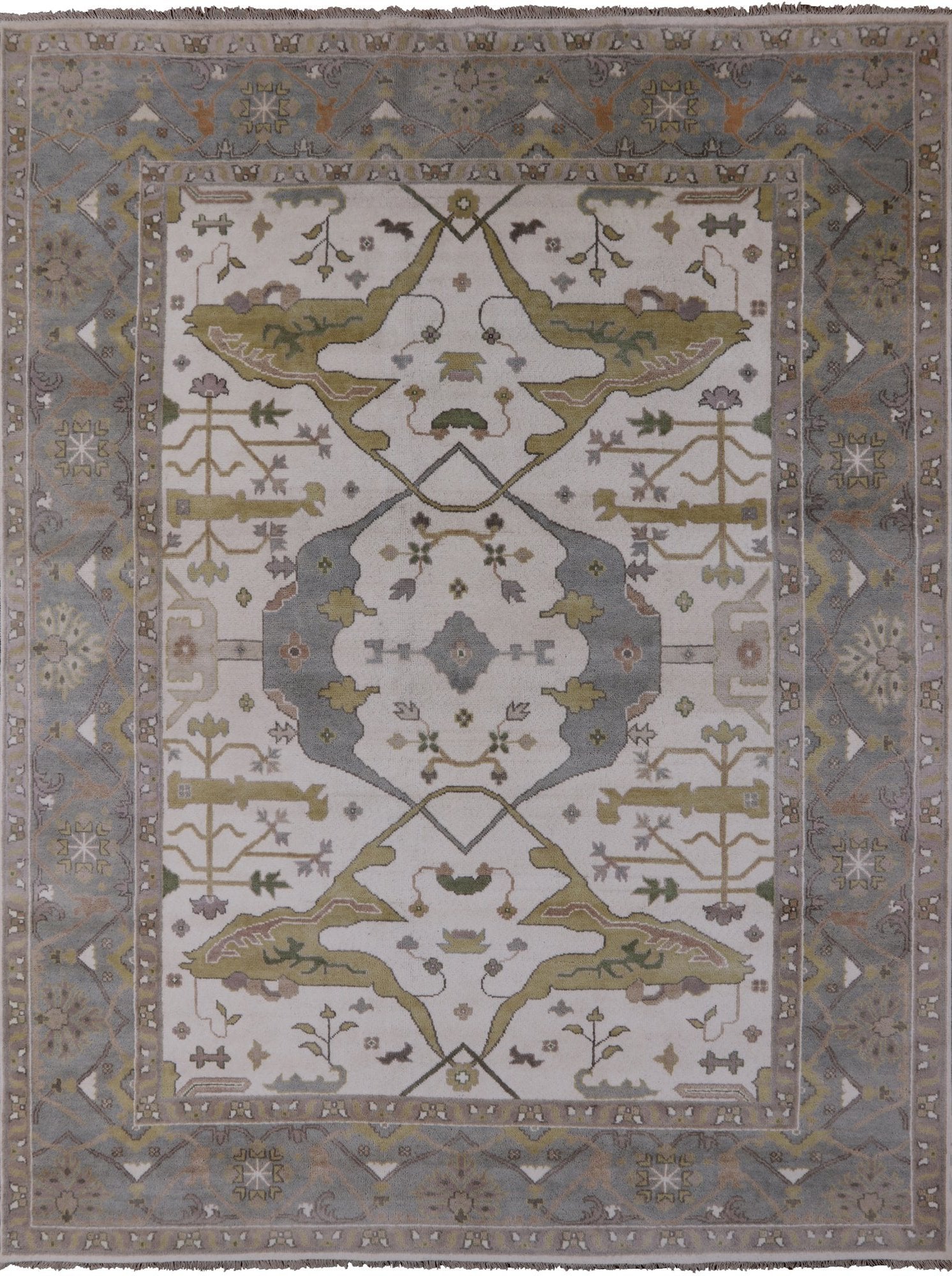 Ivory Turkish Oushak Hand Knotted Wool Area Rug - 9' 0" X 11' 9" - Golden Nile