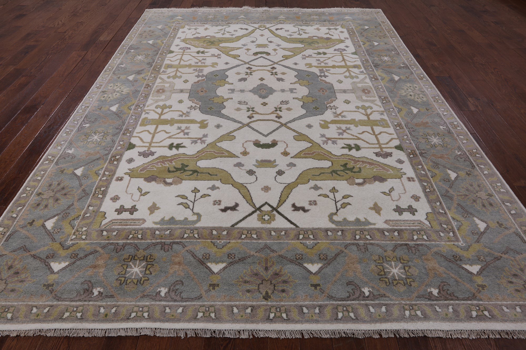 Ivory Turkish Oushak Hand Knotted Wool Area Rug - 9' 0" X 11' 9" - Golden Nile