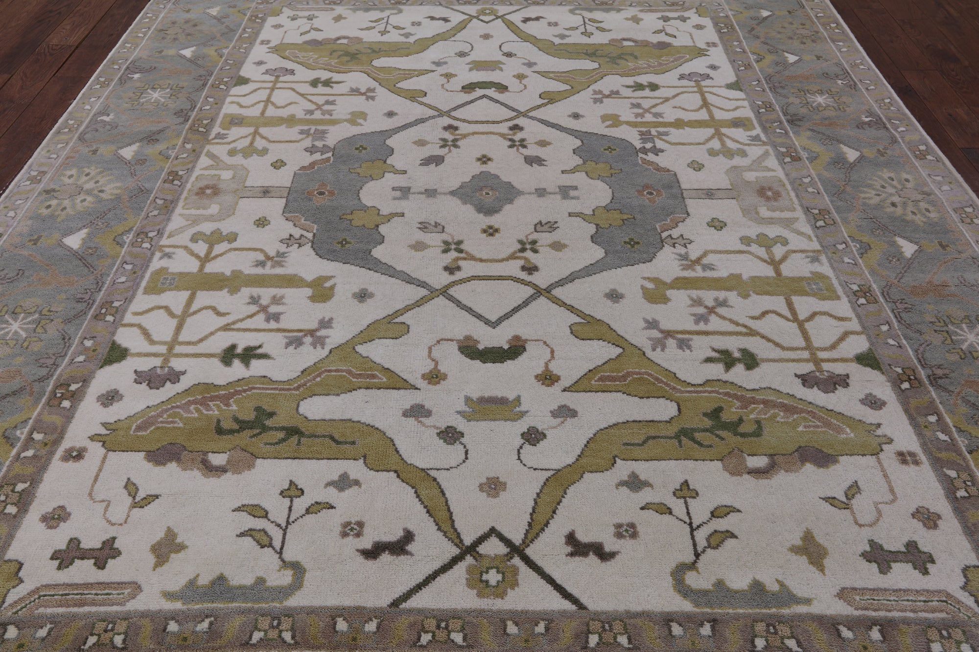 Ivory Turkish Oushak Hand Knotted Wool Area Rug - 9' 0" X 11' 9" - Golden Nile