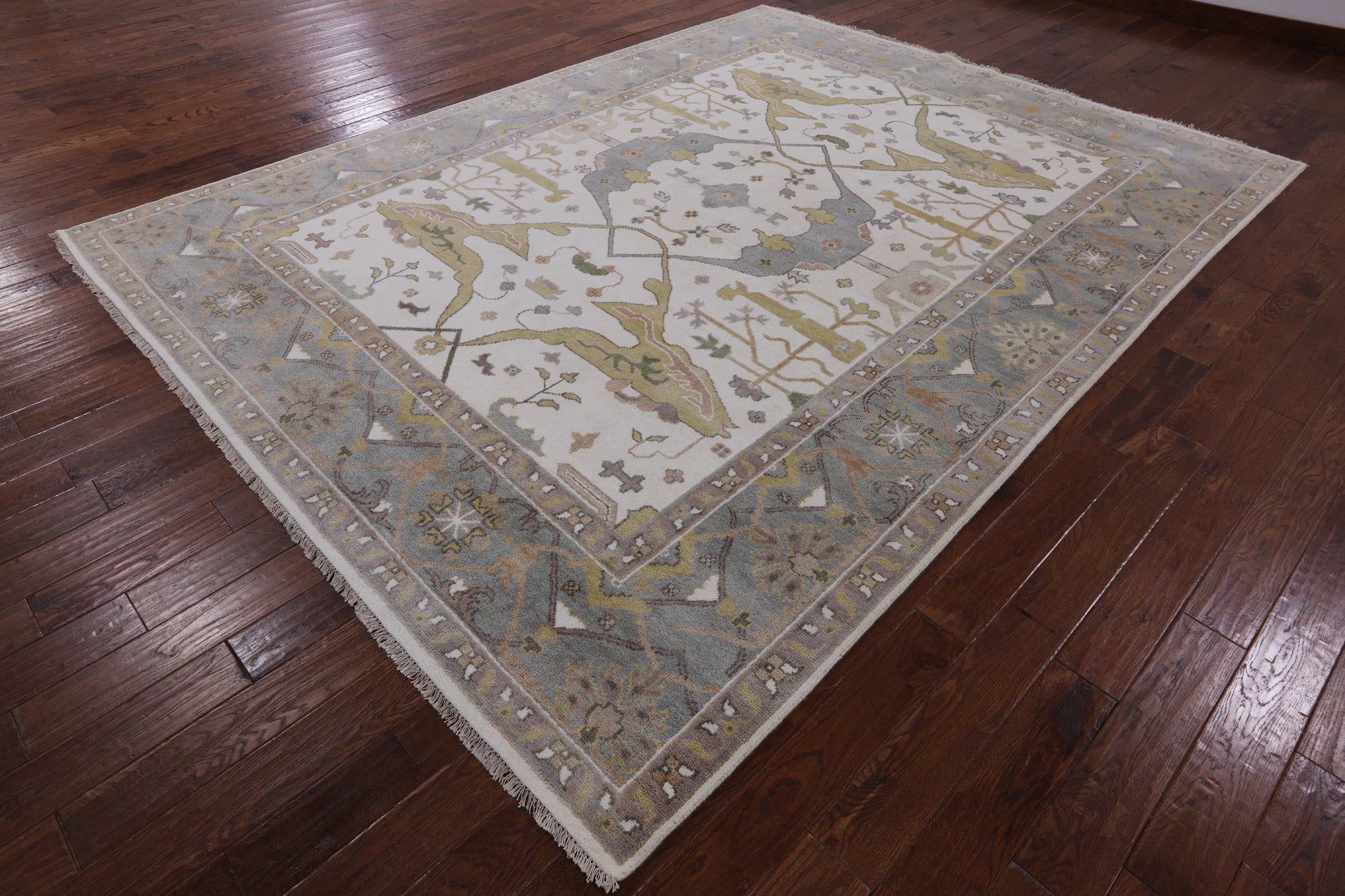 Ivory Turkish Oushak Hand Knotted Wool Area Rug - 9' 0" X 11' 9" - Golden Nile
