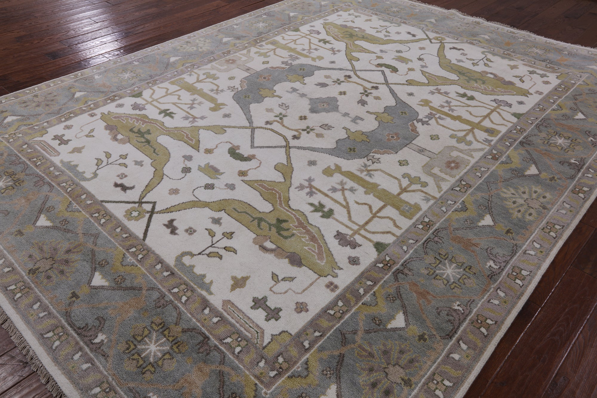 Ivory Turkish Oushak Hand Knotted Wool Area Rug - 9' 0" X 11' 9" - Golden Nile