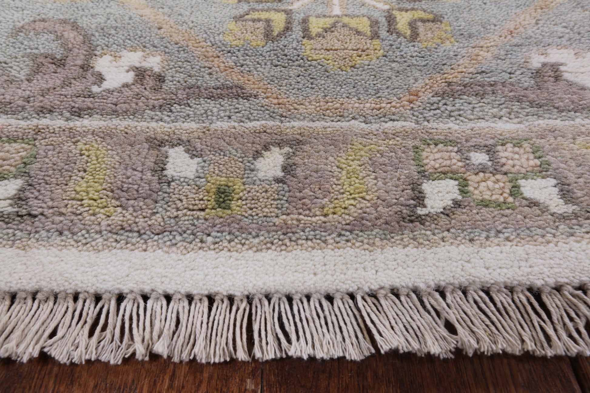 Ivory Turkish Oushak Hand Knotted Wool Area Rug - 9' 0" X 11' 9" - Golden Nile