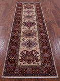 Ivory Super Kazak Hand Knotted Wool Runner Rug - 2' 7" X 8' 4" - Golden Nile