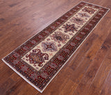 Ivory Super Kazak Hand Knotted Wool Runner Rug - 2' 7" X 8' 4" - Golden Nile