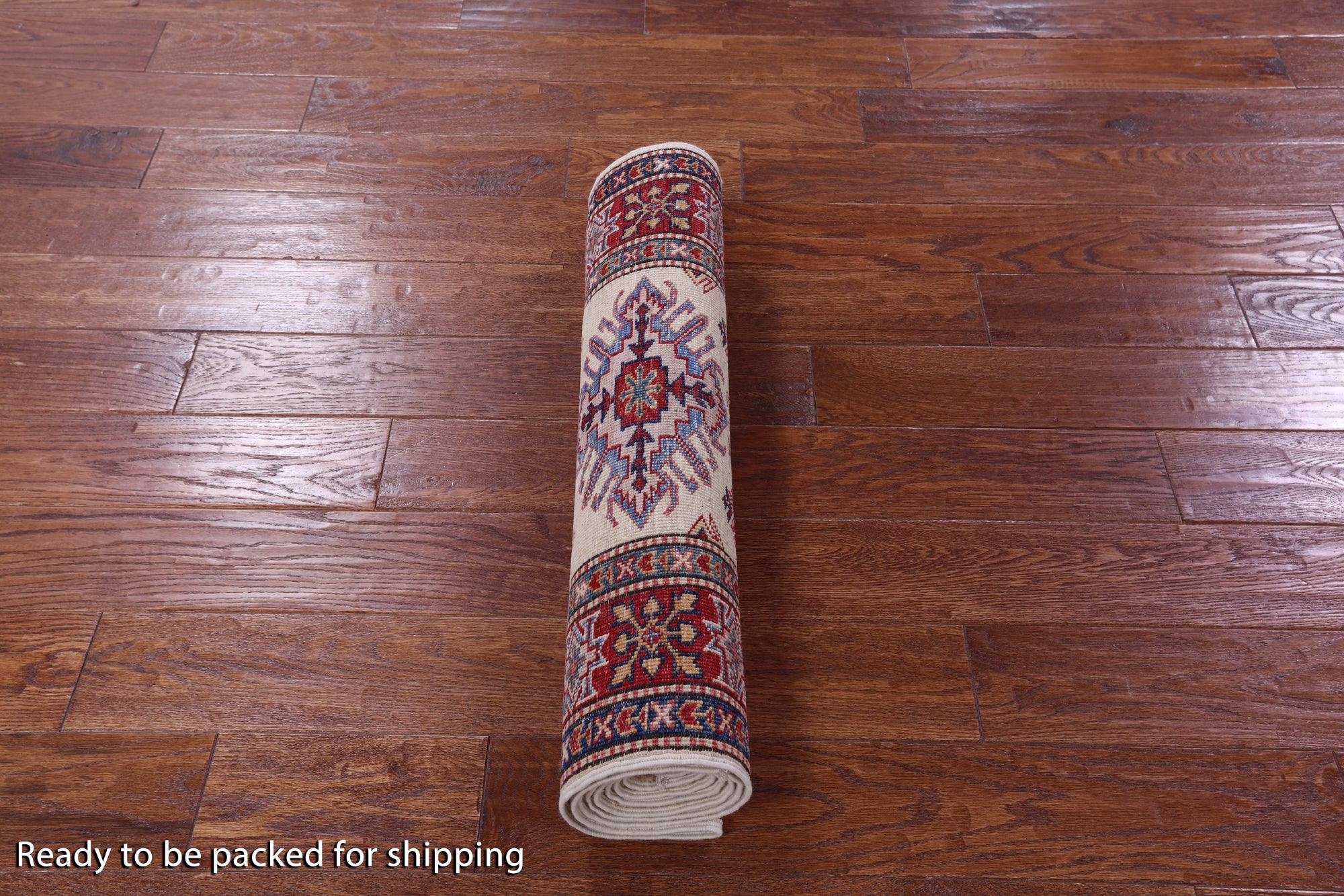 Ivory Super Kazak Hand Knotted Wool Runner Rug - 2' 7" X 8' 4" - Golden Nile