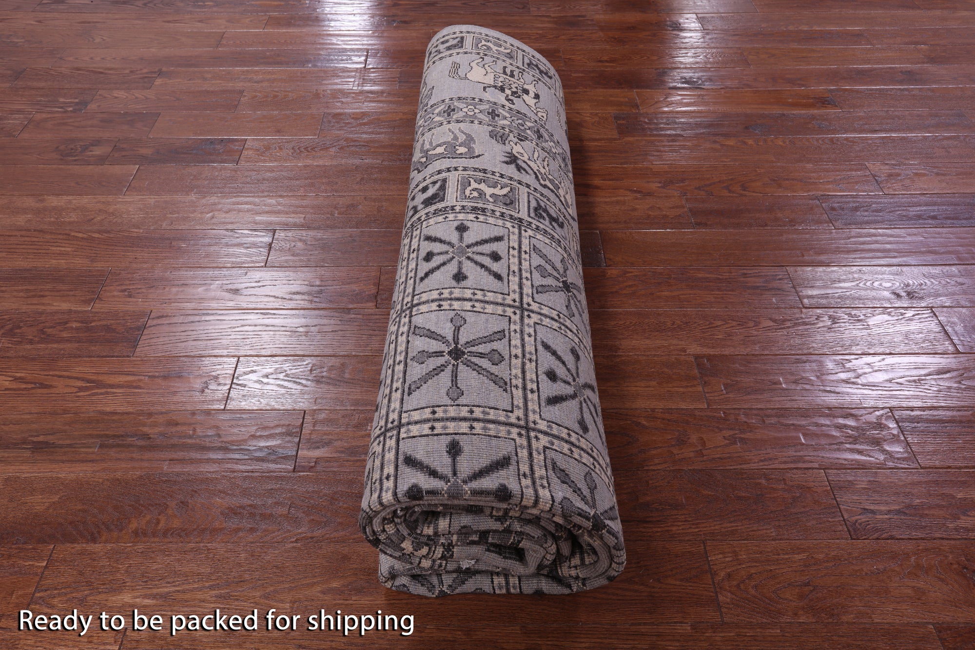 Grey Antiqued Pazyryk Historical Design Hand Knotted Wool Rug - 9' 0" X 12' 0" - Golden Nile