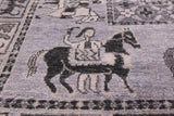 Grey Antiqued Pazyryk Historical Design Hand Knotted Wool Rug - 9' 0" X 12' 0" - Golden Nile