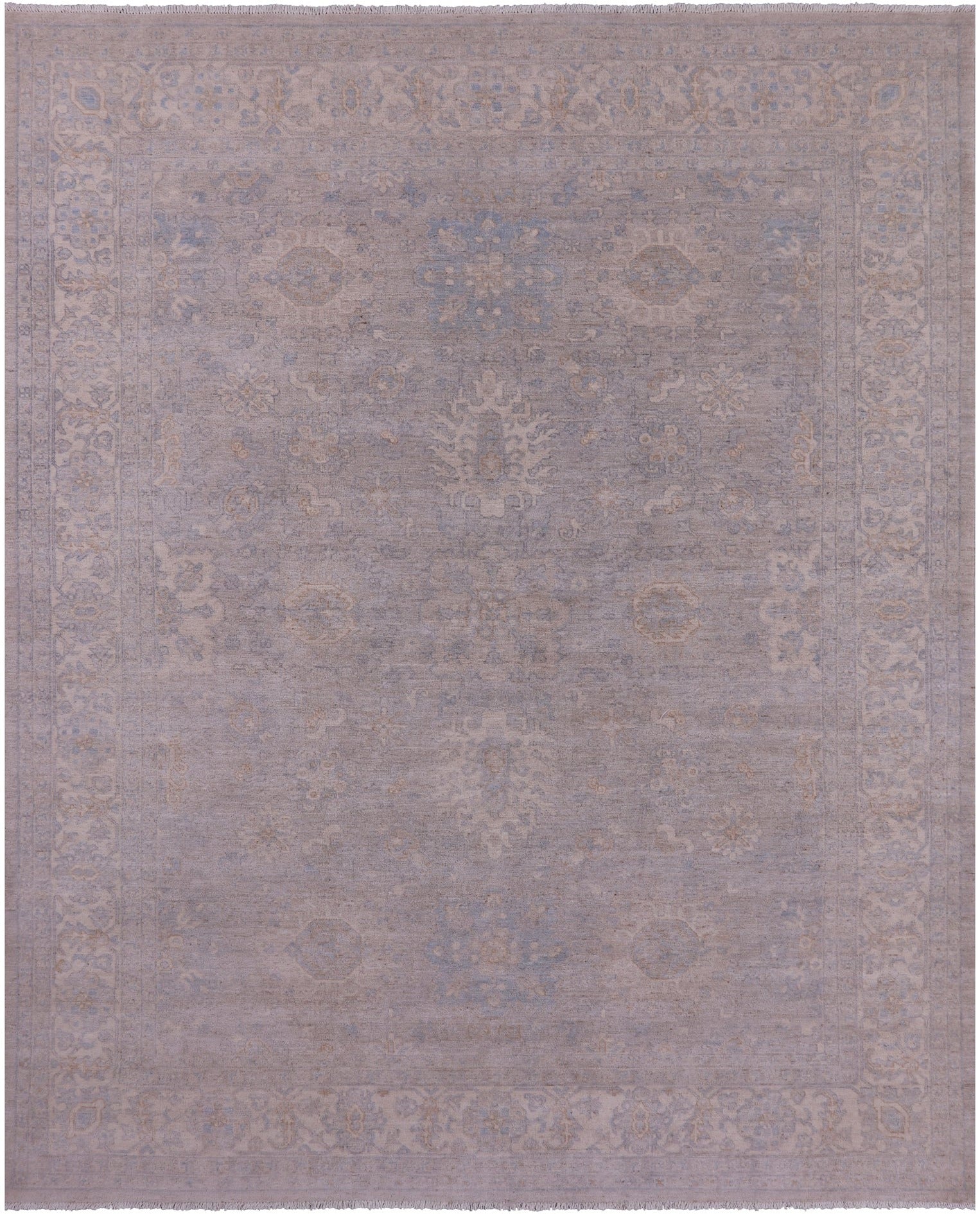 Silver Turkish Oushak Hand Knotted Wool Rug - 7' 10" X 9' 11" - Golden Nile