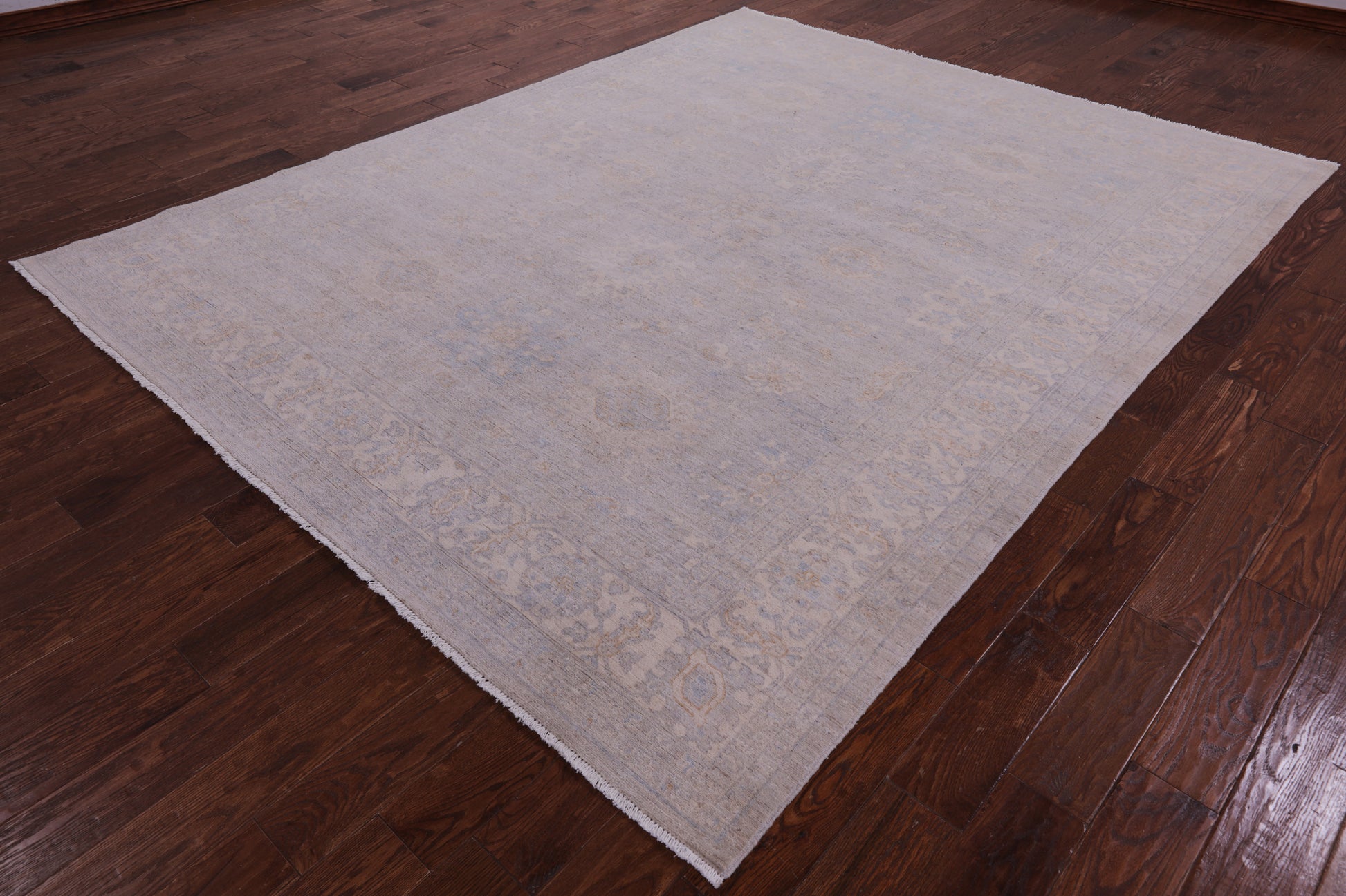 Silver Turkish Oushak Hand Knotted Wool Rug - 7' 10" X 9' 11" - Golden Nile