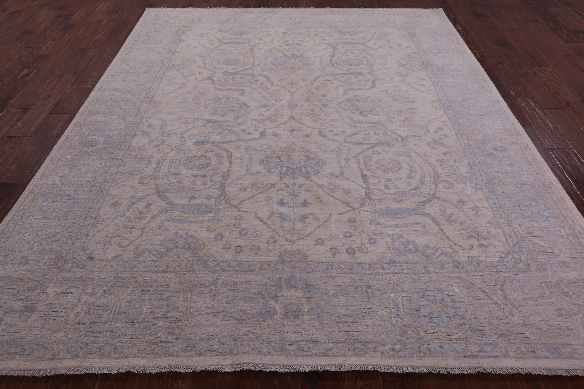 Ivory Turkish Oushak Hand Knotted Wool Rug - 8' 1" X 9' 7" - Golden Nile