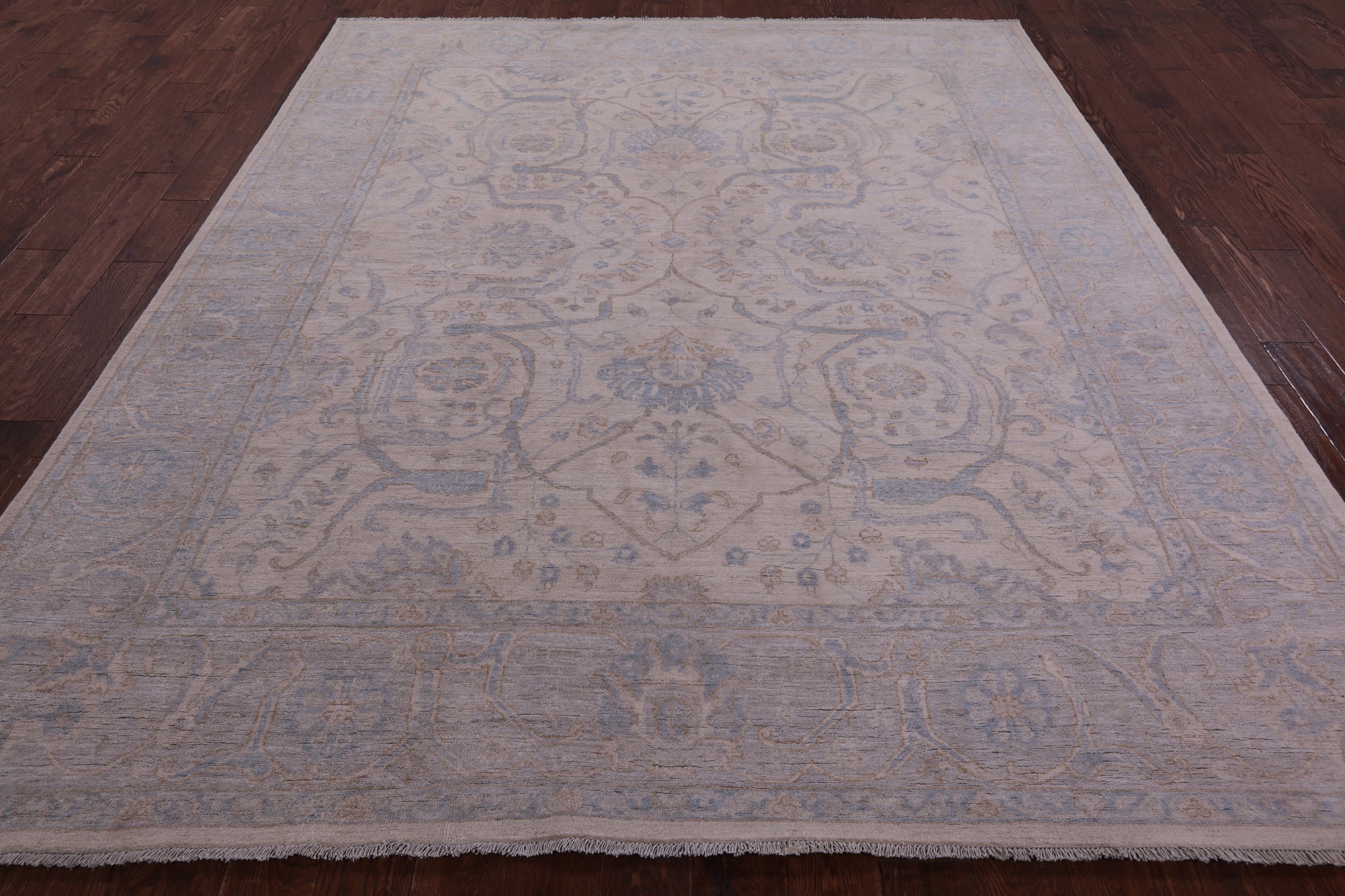 Ivory Turkish Oushak Hand Knotted Wool Rug - 8' 1" X 9' 7" - Golden Nile