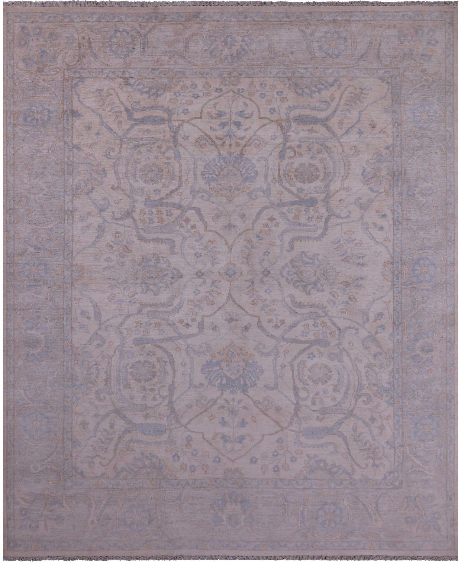 Ivory Turkish Oushak Hand Knotted Wool Rug - 8' 1" X 9' 7" - Golden Nile