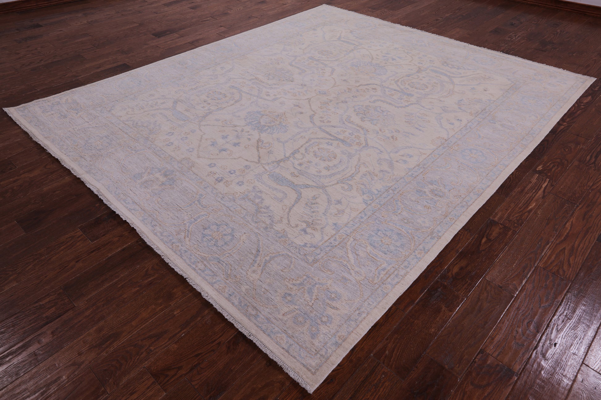 Ivory Turkish Oushak Hand Knotted Wool Rug - 8' 1" X 9' 7" - Golden Nile