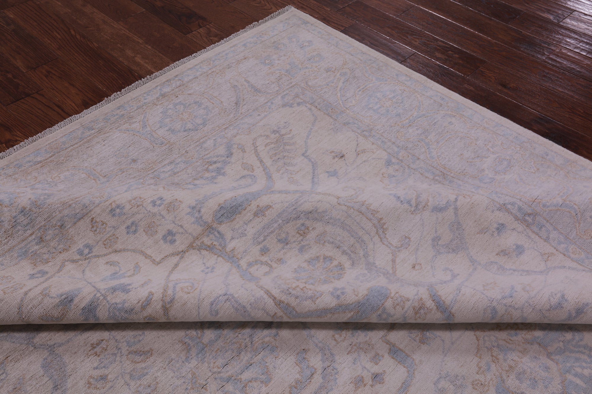 Ivory Turkish Oushak Hand Knotted Wool Rug - 8' 1" X 9' 7" - Golden Nile