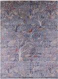 Blue Exotic Birds Persian Hand Knotted Wool Rug - 9' 1" X 12' 0" - Golden Nile
