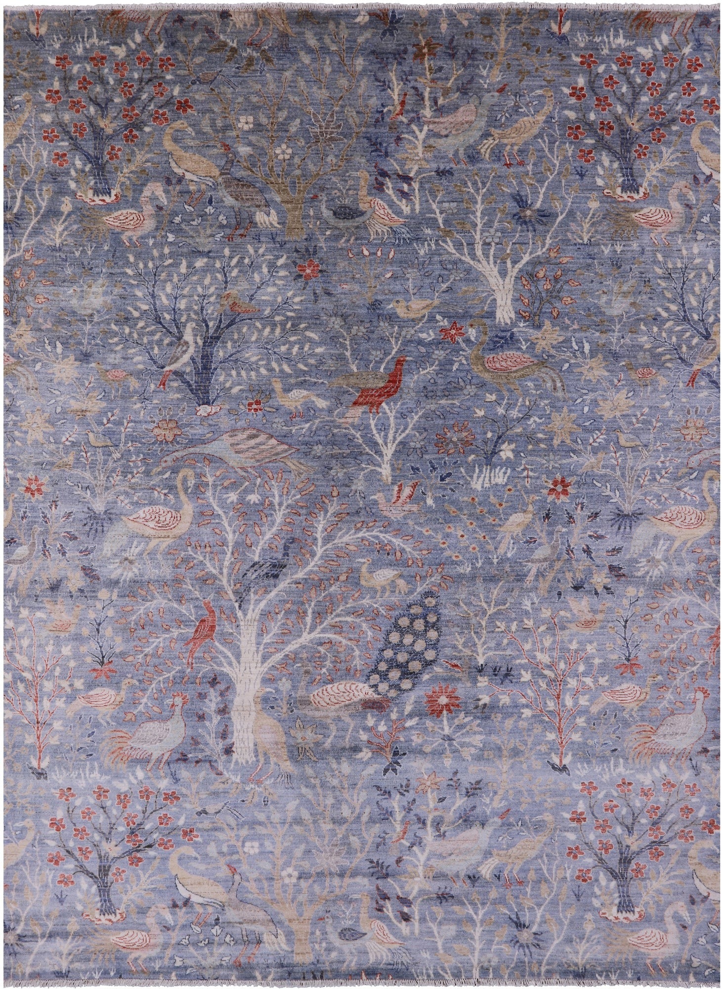 Blue Exotic Birds Persian Hand Knotted Wool Rug - 9' 1" X 12' 0" - Golden Nile