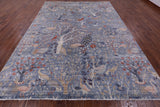 Blue Exotic Birds Persian Hand Knotted Wool Rug - 9' 1" X 12' 0" - Golden Nile