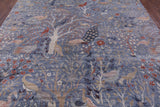 Blue Exotic Birds Persian Hand Knotted Wool Rug - 9' 1" X 12' 0" - Golden Nile