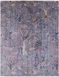 Blue Exotic Birds Persian Hand Knotted Wool Rug - 8' 1" X 10' 4" - Golden Nile
