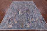 Blue Exotic Birds Persian Hand Knotted Wool Rug - 8' 1" X 10' 4" - Golden Nile
