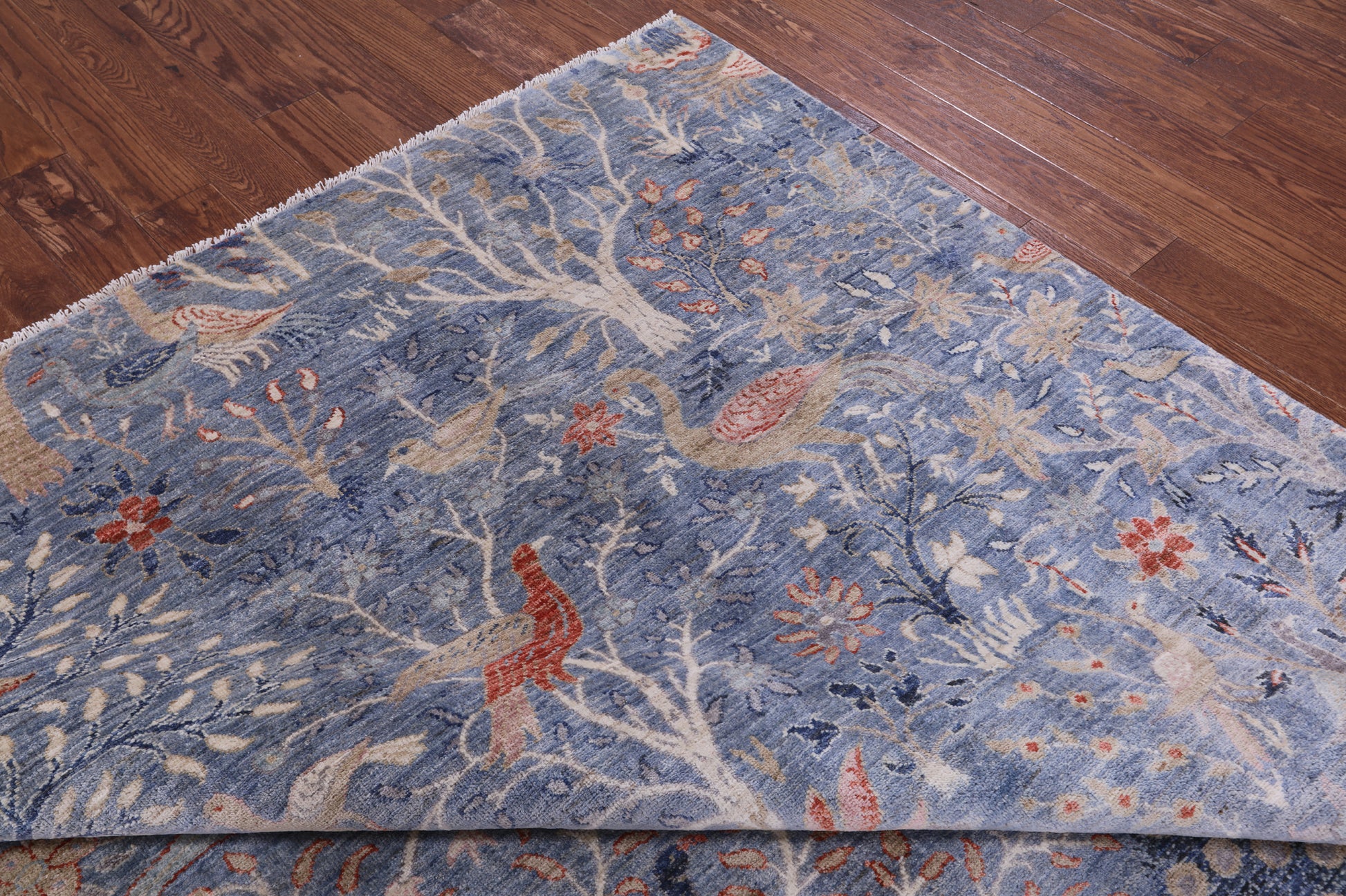 Blue Exotic Birds Persian Hand Knotted Wool Rug - 8' 1" X 10' 4" - Golden Nile