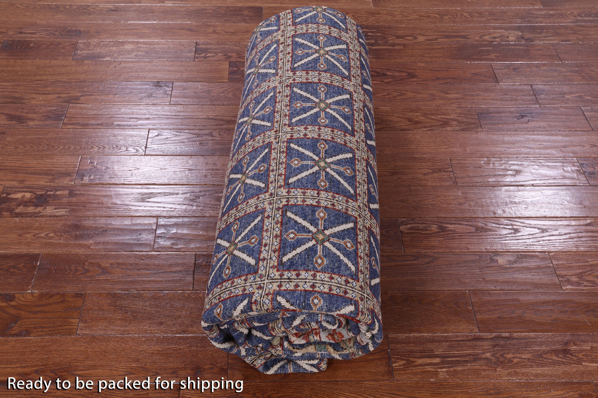Blue Antiqued Pazyryk Historical Design Hand Knotted Wool Rug - 10' 0" X 14' 1" - Golden Nile