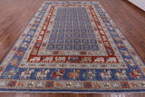 Blue Antiqued Pazyryk Historical Design Hand Knotted Wool Rug - 10' 0" X 14' 1" - Golden Nile