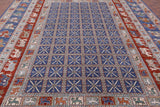 Blue Antiqued Pazyryk Historical Design Hand Knotted Wool Rug - 10' 0" X 14' 1" - Golden Nile