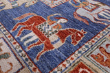 Blue Antiqued Pazyryk Historical Design Hand Knotted Wool Rug - 10' 0" X 14' 1" - Golden Nile