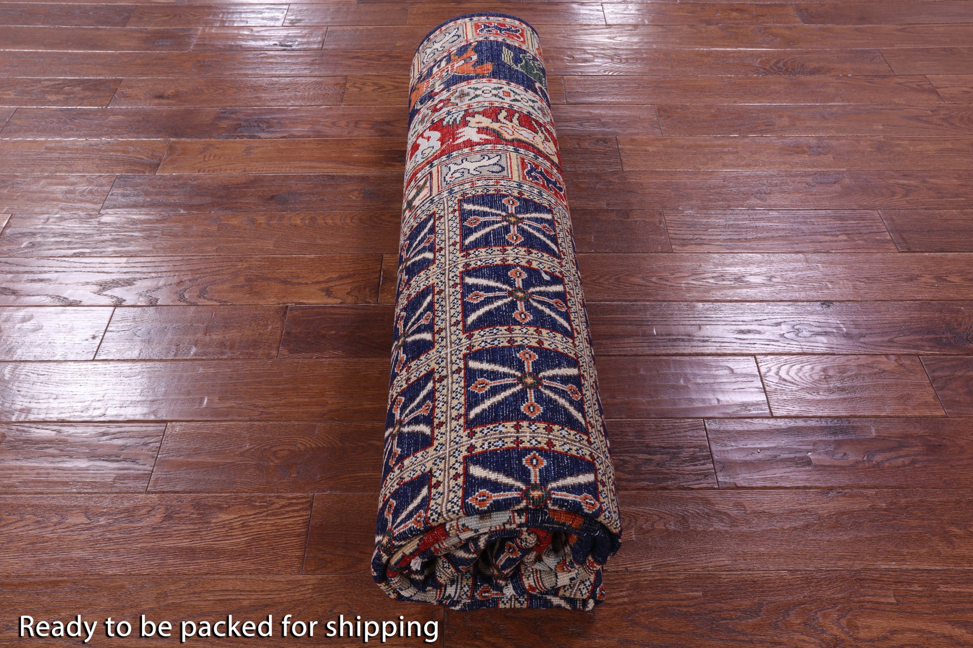 Blue Antiqued Pazyryk Historical Design Hand Knotted Wool Rug - 7' 11" X 9' 8" - Golden Nile