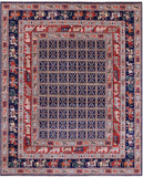 Blue Antiqued Pazyryk Historical Design Hand Knotted Wool Rug - 7' 11" X 9' 8" - Golden Nile