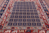 Blue Antiqued Pazyryk Historical Design Hand Knotted Wool Rug - 7' 11" X 9' 8" - Golden Nile