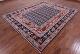 Blue Antiqued Pazyryk Historical Design Hand Knotted Wool Rug - 7' 11" X 9' 8" - Golden Nile