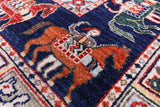 Blue Antiqued Pazyryk Historical Design Hand Knotted Wool Rug - 7' 11" X 9' 8" - Golden Nile
