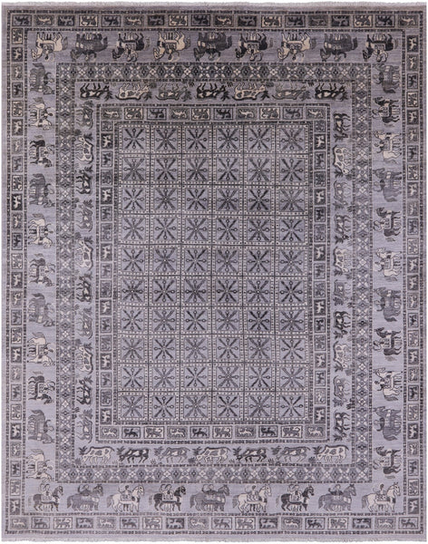 Grey Antiqued Pazyryk Historical Design Handmade Wool Rug - 7' 11" X 9' 11" - Golden Nile