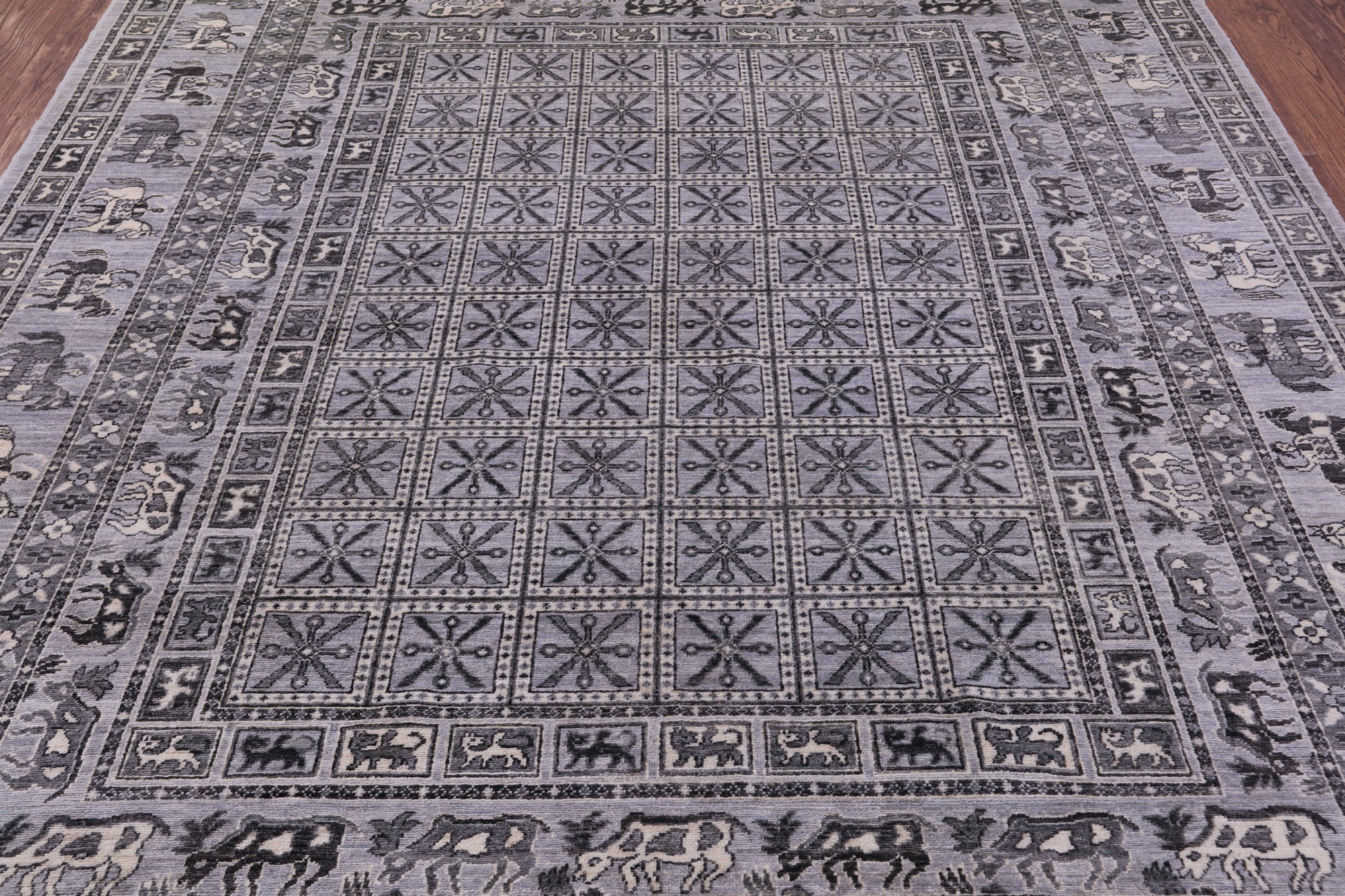 Grey Antiqued Pazyryk Historical Design Handmade Wool Rug - 7' 11" X 9' 11" - Golden Nile