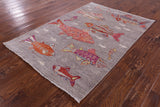 Grey Fish Design Persian Gabbeh Hand Knotted Wool Rug - 4' 1" X 5' 10" - Golden Nile