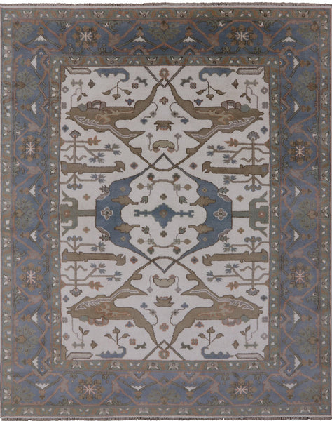 Ivory Turkish Oushak Hand Knotted Wool Area Rug - 7' 11" X 9' 9" - Golden Nile