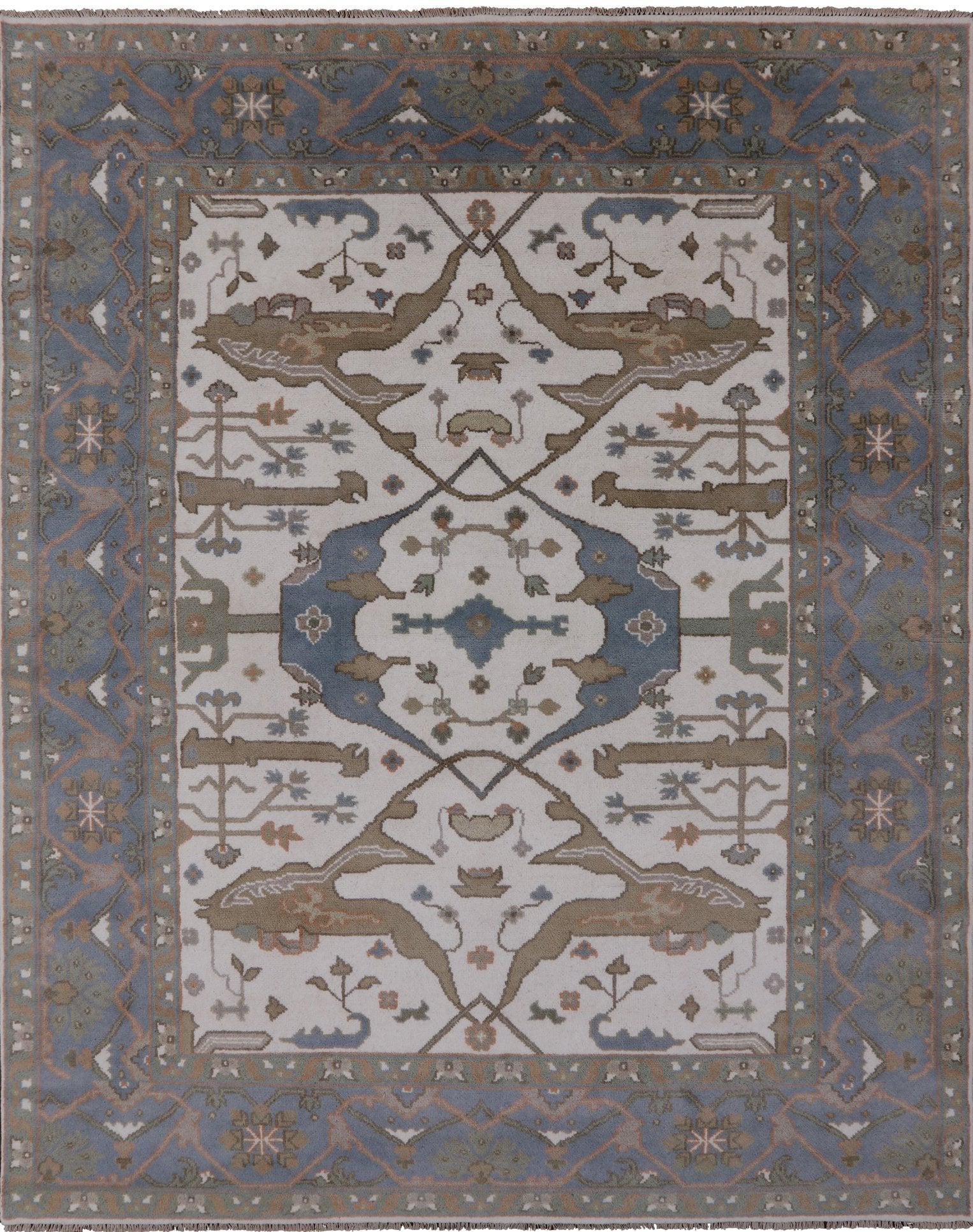 Ivory Turkish Oushak Hand Knotted Wool Area Rug - 7' 11" X 9' 9" - Golden Nile