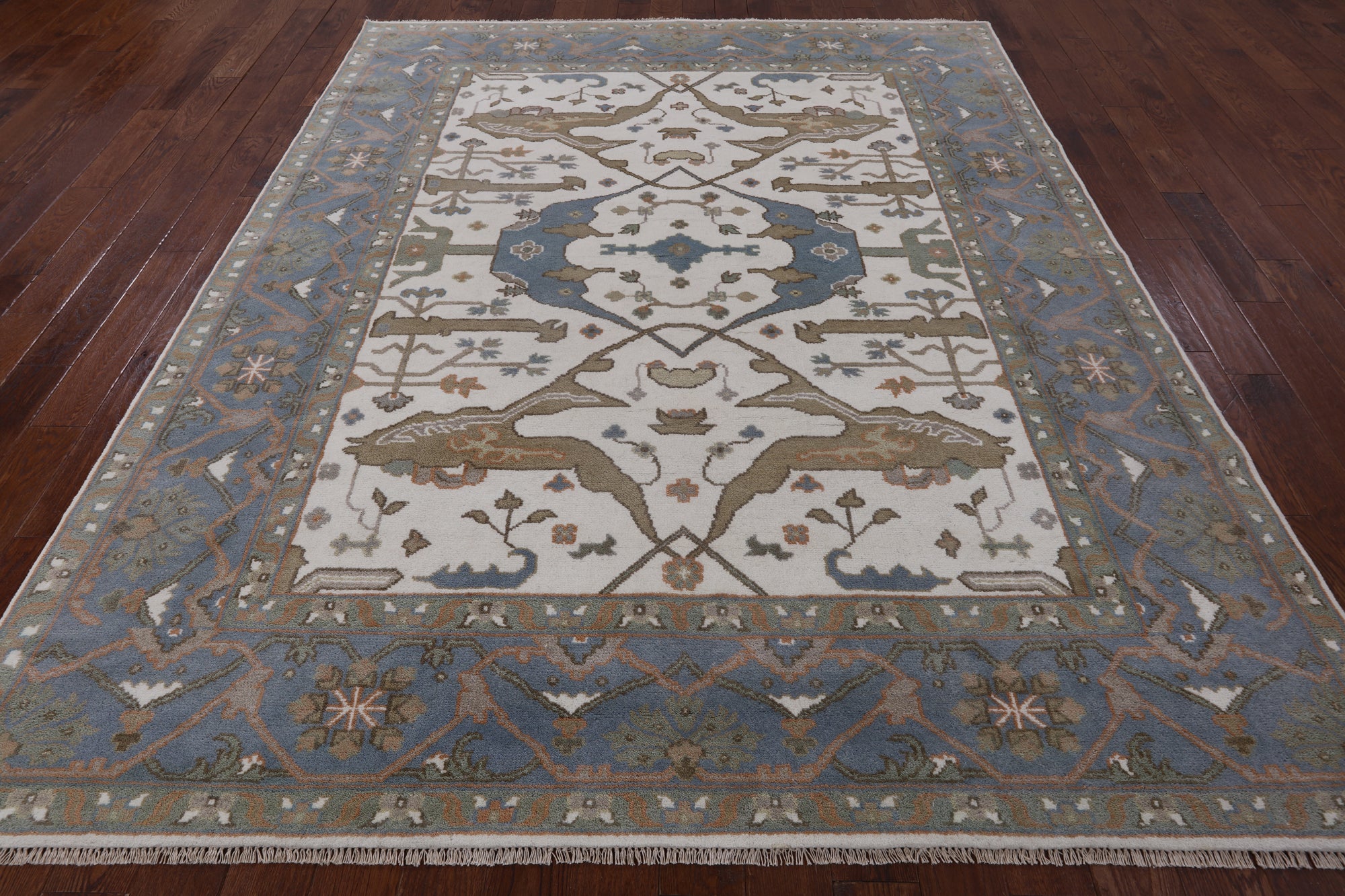 Ivory Turkish Oushak Hand Knotted Wool Area Rug - 7' 11" X 9' 9" - Golden Nile