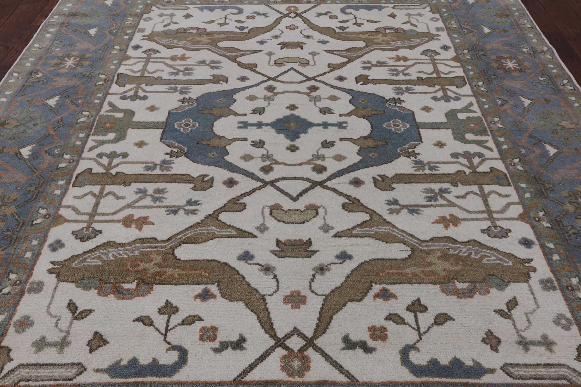 Ivory Turkish Oushak Hand Knotted Wool Area Rug - 7' 11" X 9' 9" - Golden Nile