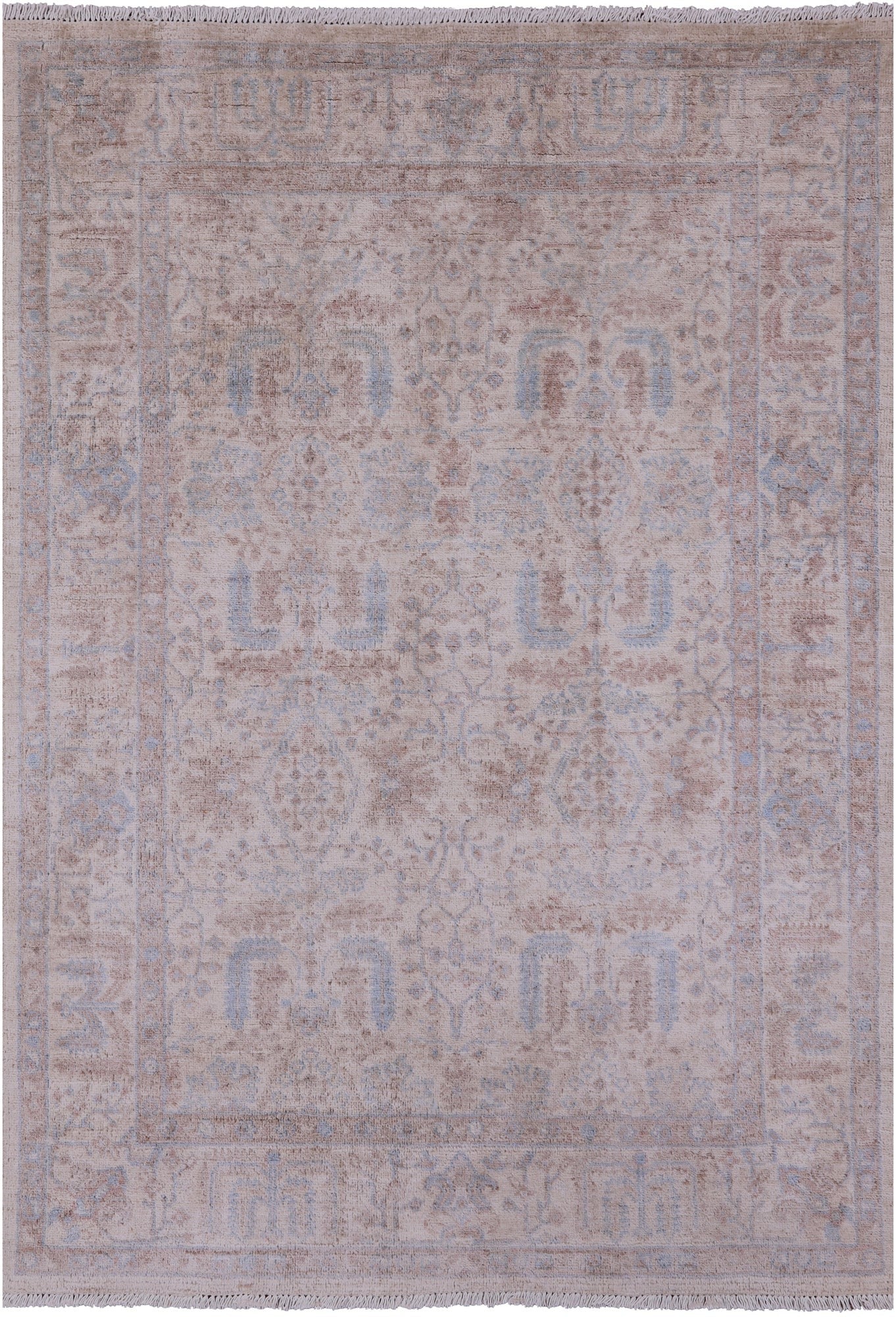 Ivory Turkish Oushak Hand Knotted Wool Rug - 4' 0" X 5' 9" - Golden Nile