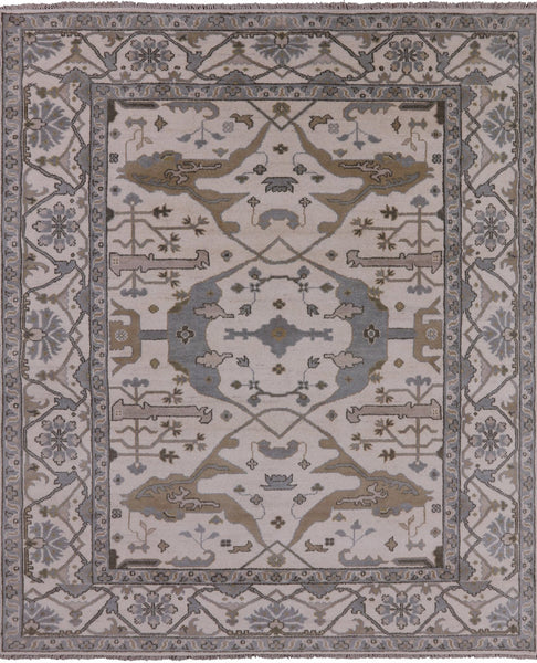 Ivory Turkish Oushak Hand Knotted Wool Rug - 8' 2" X 9' 7" - Golden Nile