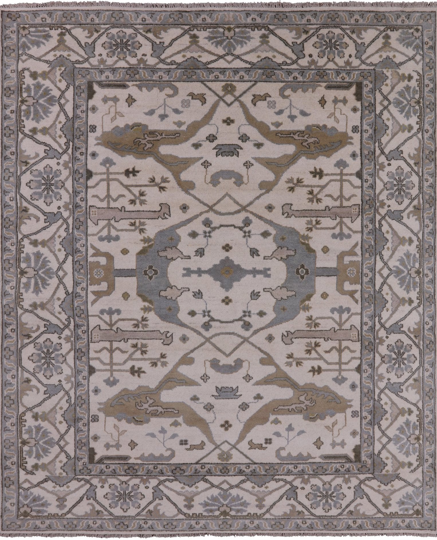 Ivory Turkish Oushak Hand Knotted Wool Rug - 8' 2" X 9' 7" - Golden Nile