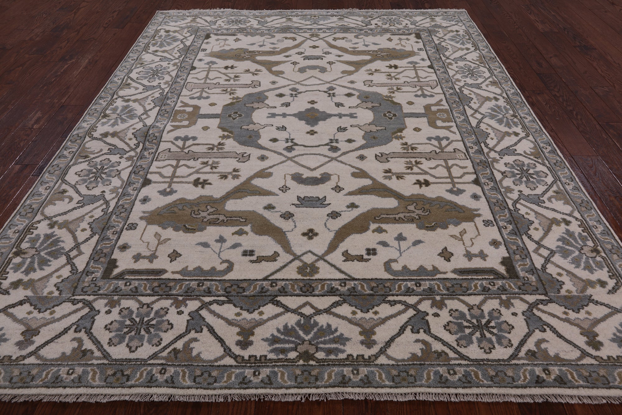 Ivory Turkish Oushak Hand Knotted Wool Rug - 8' 2" X 9' 7" - Golden Nile