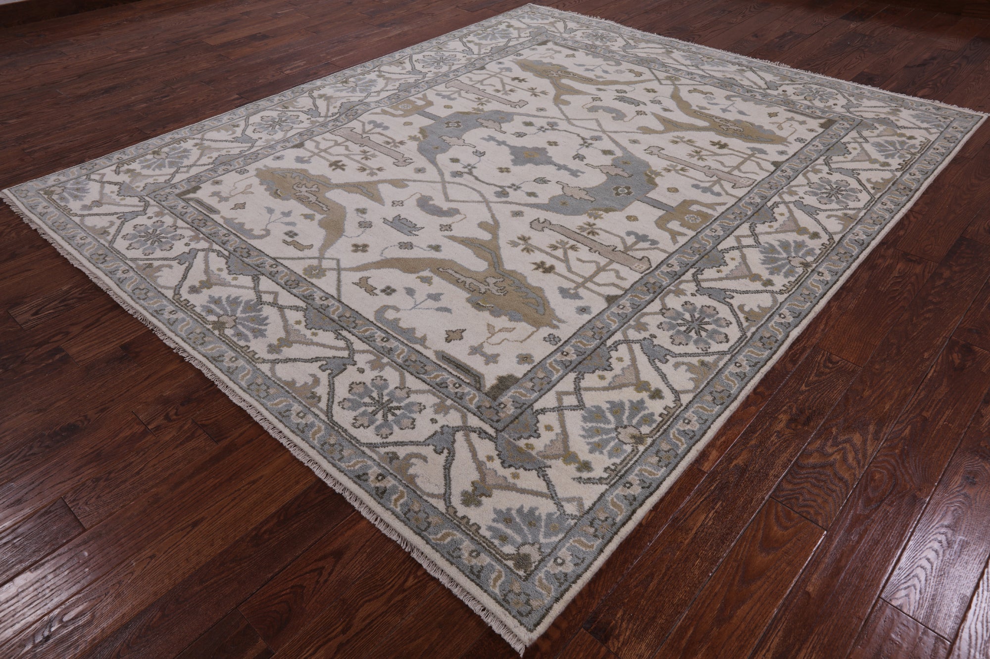 Ivory Turkish Oushak Hand Knotted Wool Rug - 8' 2" X 9' 7" - Golden Nile