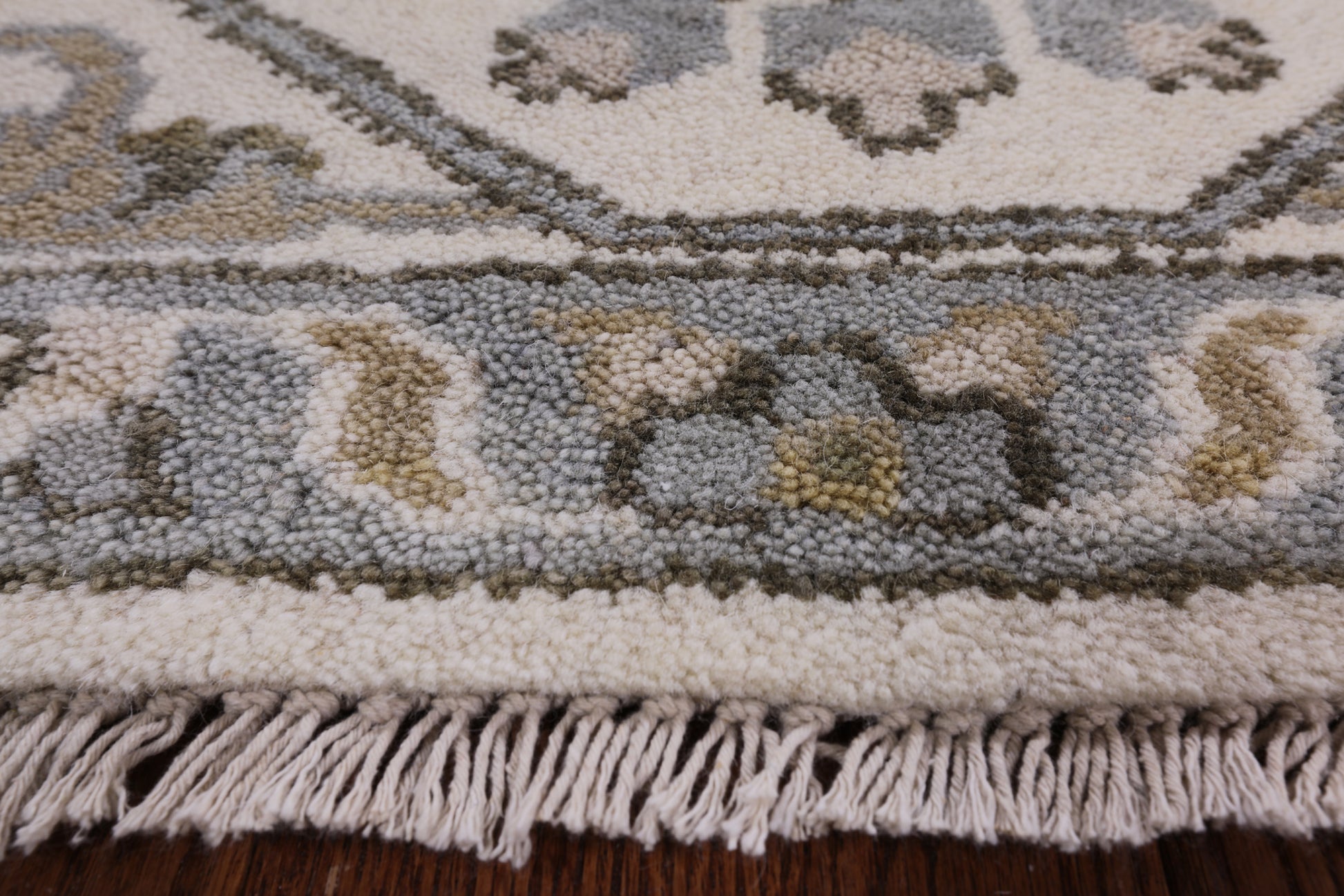 Ivory Turkish Oushak Hand Knotted Wool Rug - 8' 2" X 9' 7" - Golden Nile
