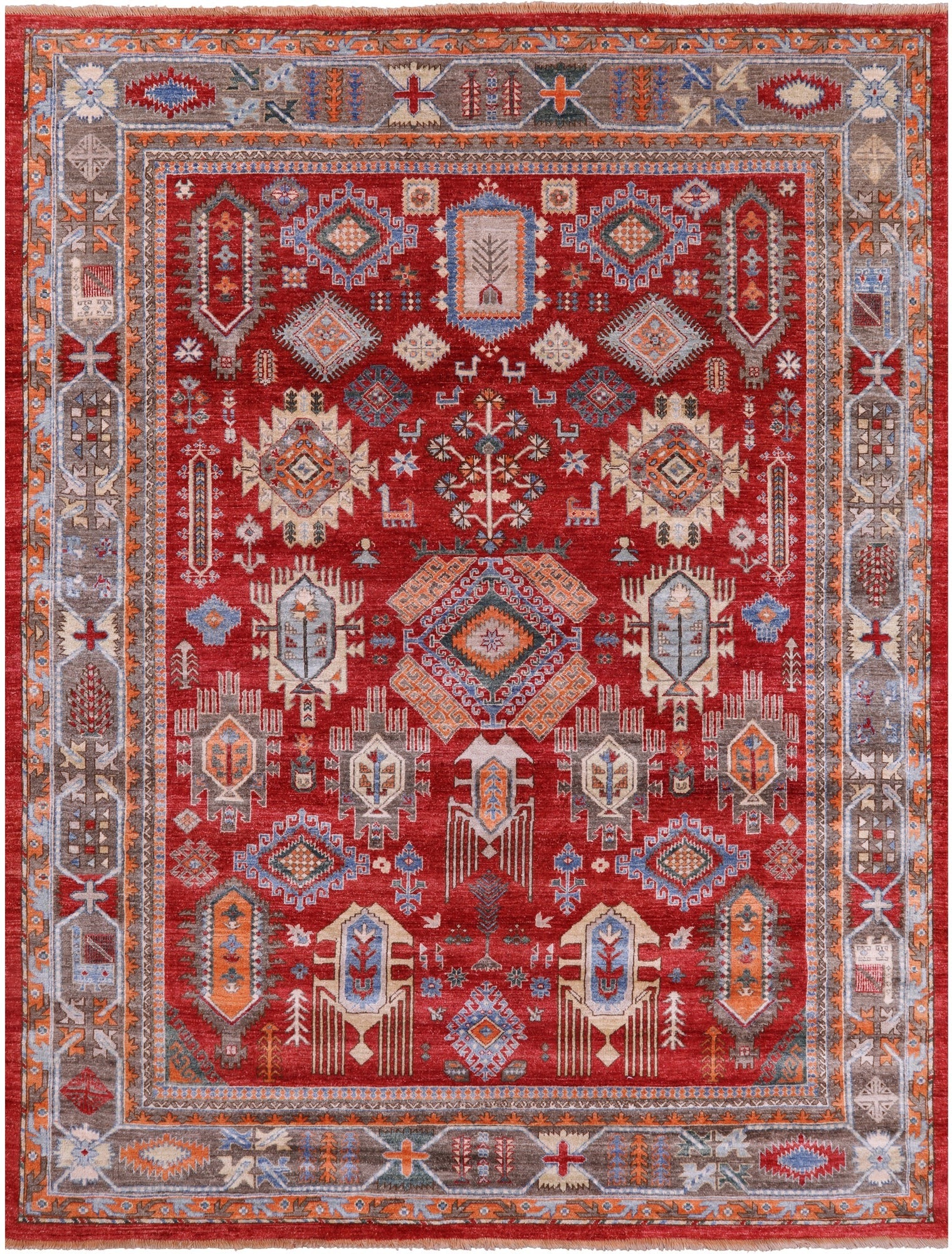 Red Persian Fine Serapi Hand Knotted Wool on Wool Rug - 8' 2" X 10' 3" - Golden Nile